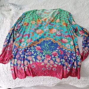 Angel Heart 1X Green Blue Pink Orange Top Blouse Shirt
